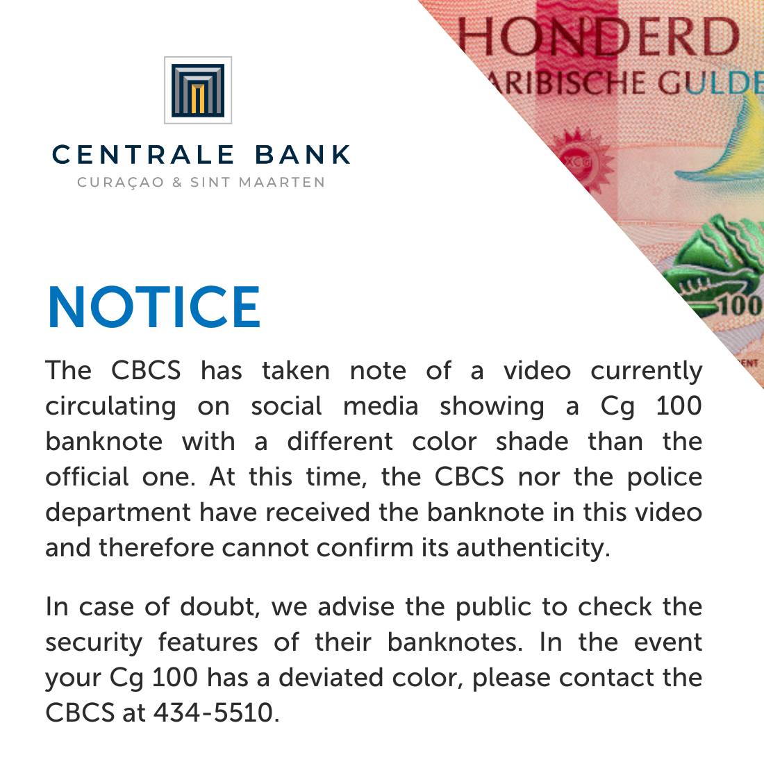Central Bank Investigating Video Showing Unusual 100 Caribbean Guilder Banknote