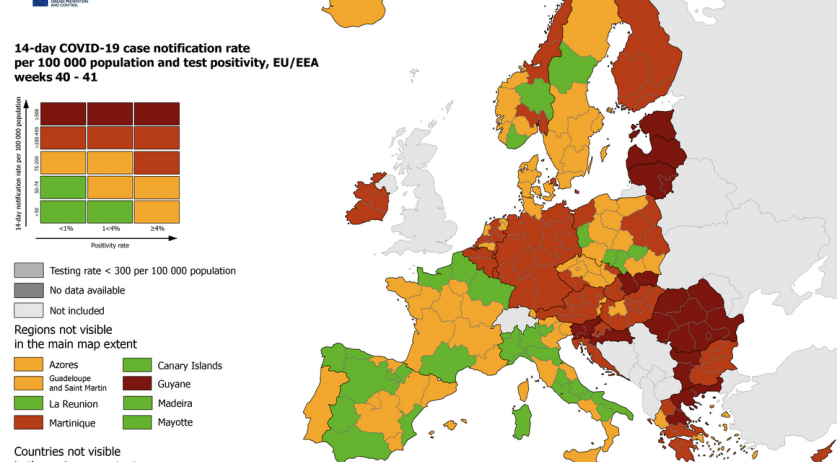 Eight Dutch provinces red on European Covid map