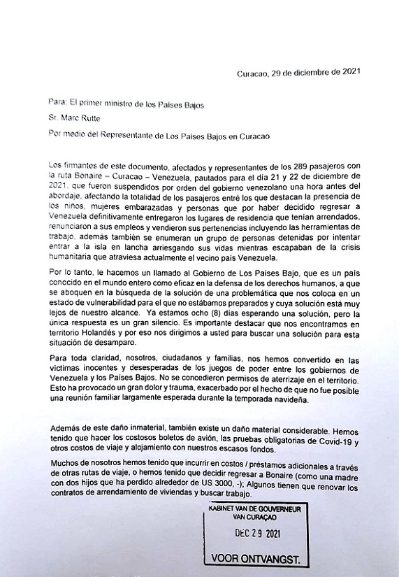 Venezuelans stranded on Curaçao ask Dutch Prime Minister for help