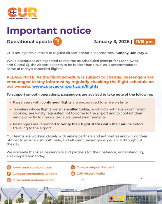 Curacao Airport: Third Announcement