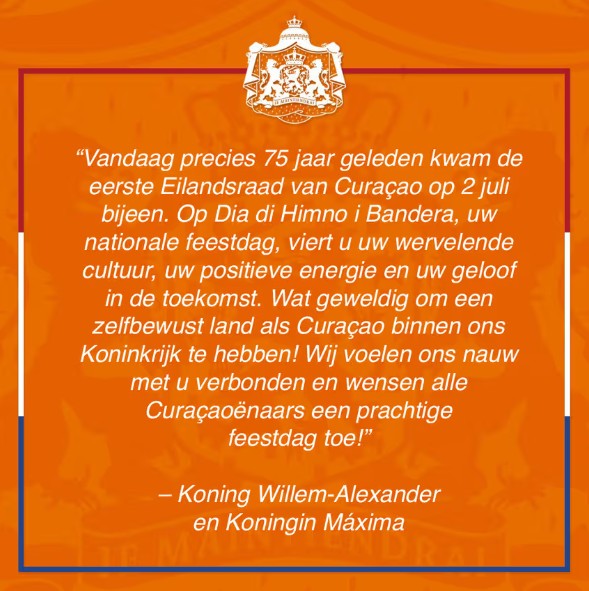 King and Queen Congratulate Curaçao on Dia di Himno i Bandera
