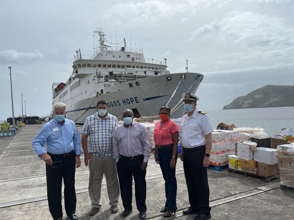 LOGOS HOPE delivers products collected in Curaçao for victims of volcano La Soufriere in St. Vincent & The Grenadines