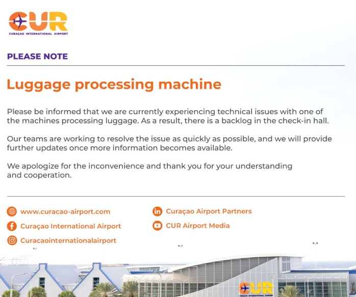 Technical Issue Causes Luggage Backlog at Curaçao International Airport
