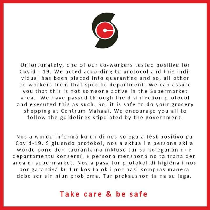 Employee at Centrum Supermarket Mahaai tested positive for coronavirus