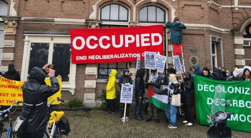Climate activists occupy University of Amsterdam building over ties to Shell
