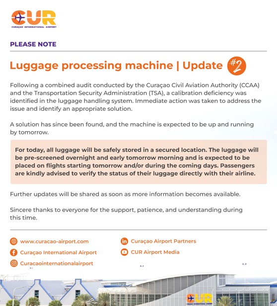 Announcement Curacao Airport: Luggage Process